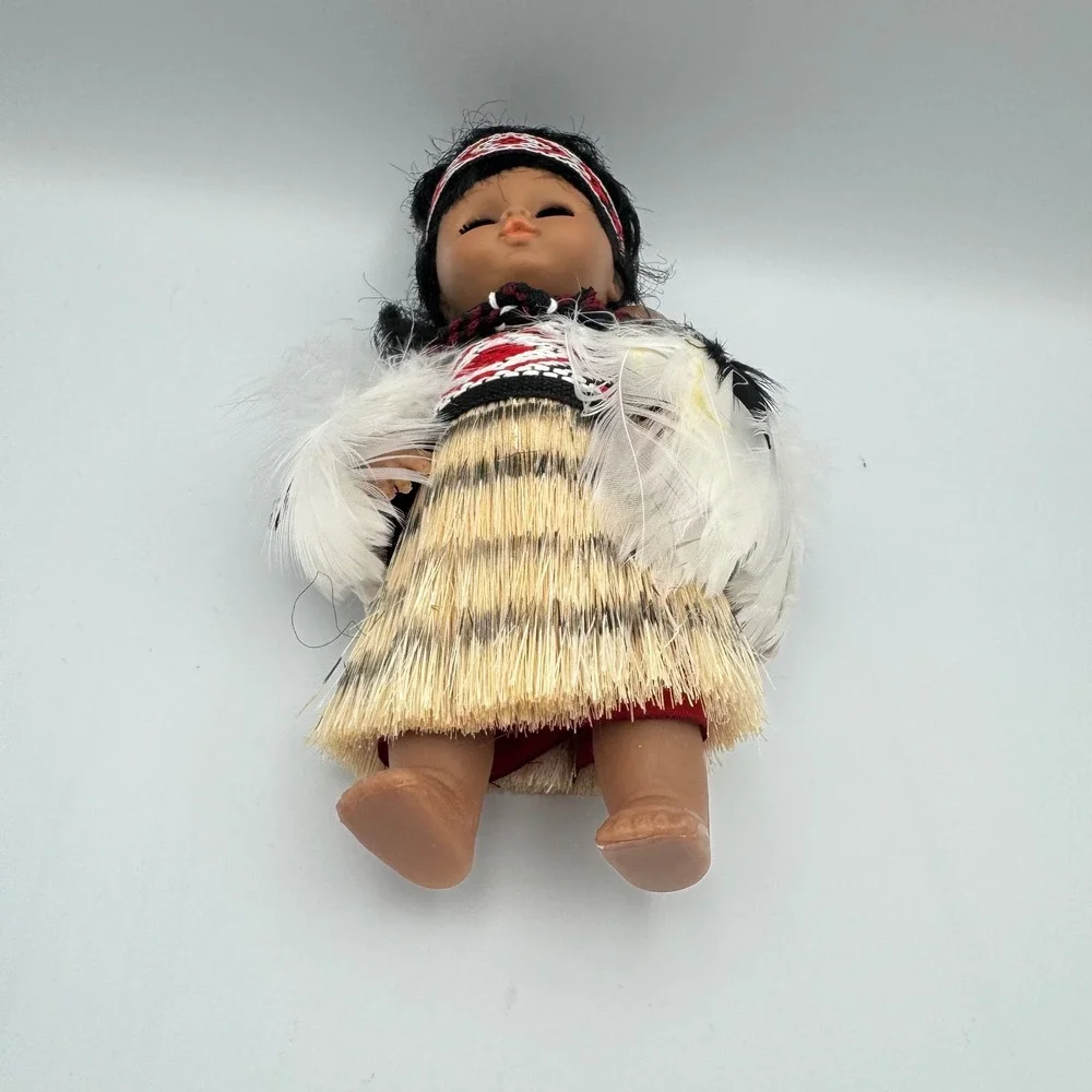 Maori Mother and‎ Baby Doll Traditional Attire Feather Skirt Headband